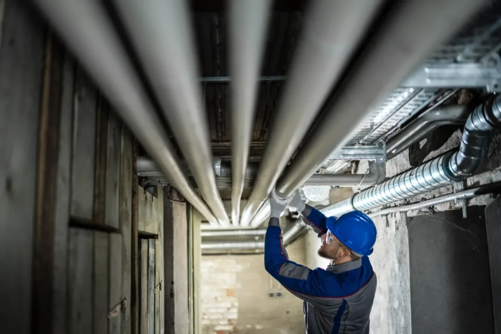 Close-up of a backwater valve being installed in a residential or commercial property in North Way, ON