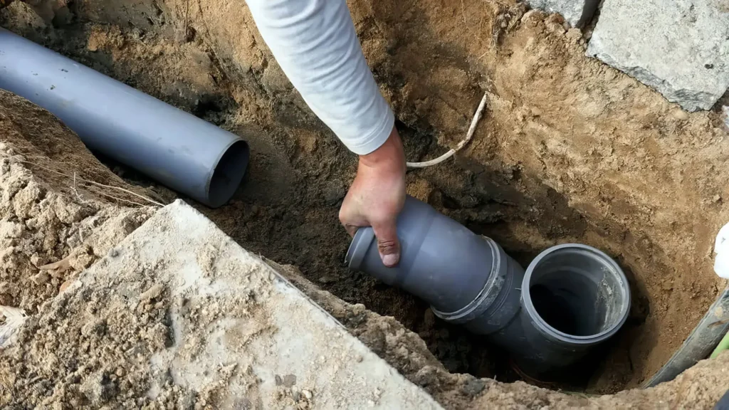 Plumber replacing old corroded pipes and fixtures in a commercial property in Orillia or North Bay